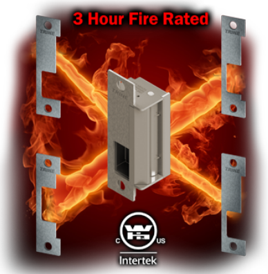 4100 fire rated electric strike image with flames